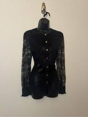 Givenchy Vintage Black Lace & Silk Panel Blouse